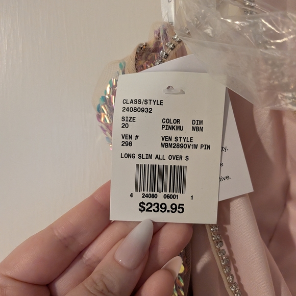 Stretch Sequin Prom Dress with Illusion V-Neck Gown in Iridescent Pink 20 - Picture 3 of 9